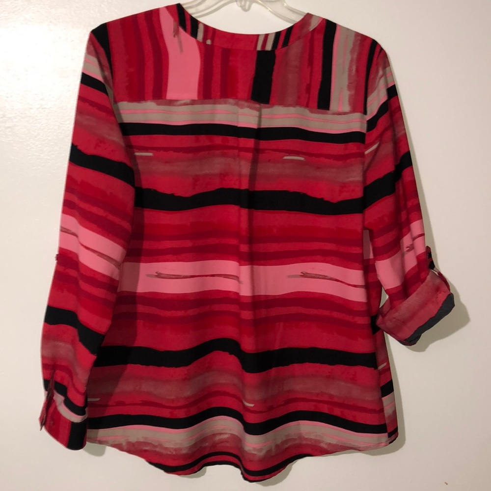 Notations Long Sleeve Red High Low ButtonDown Top - Picture 6 of 8